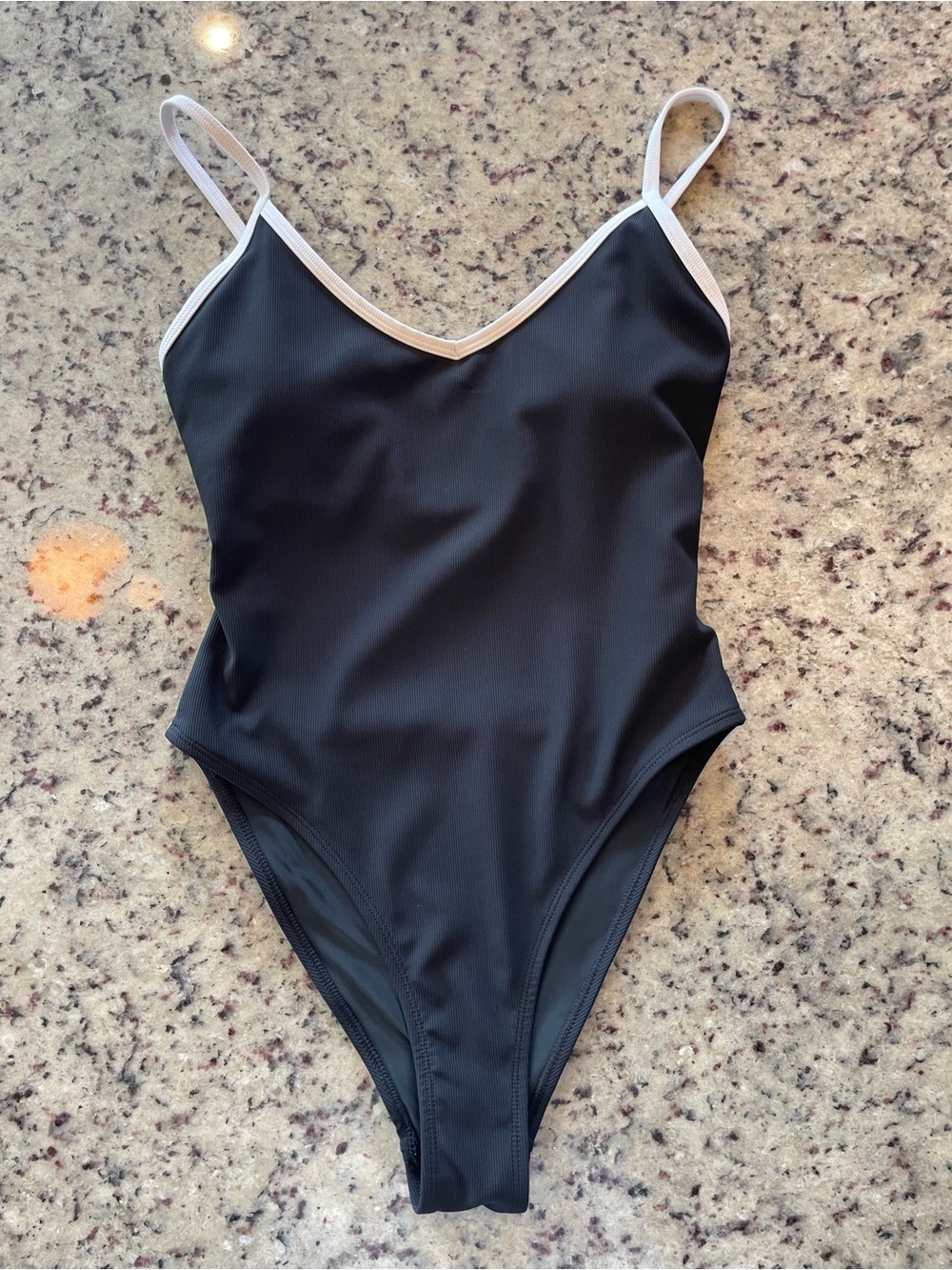 New Wilo Black One-Piece Swimsuit with White Trim XS fit Sz 2